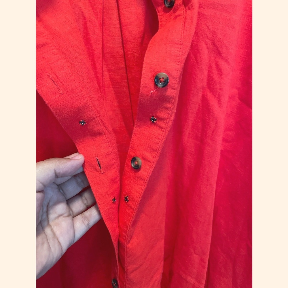 Universal Standard Elbe Stretch Linen Blend Shirt Red No Gap Button Down Bold - Picture 6 of 8